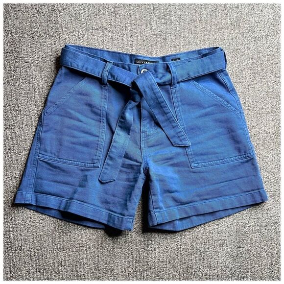 LUCKY BRAND High Rise Cotton Relaxed Short Blue Belted Shorts Sz 0/25 - Picture 1 of 9